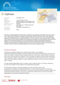 Tajikistan Last update: Author: Population: Prime minister: President: