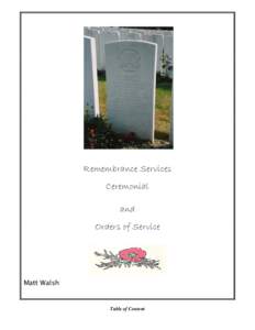 Remembrance Services Ceremonial and Orders of Service  Matt Walsh