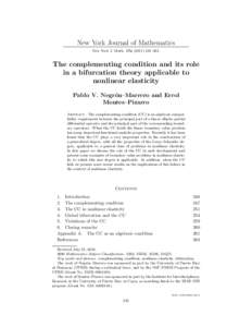 New York Journal of Mathematics New York J. Math. 17a–265. The complementing condition and its role in a bifurcation theory applicable to nonlinear elasticity