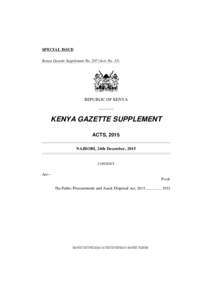 SPECIAL ISSUE Kenya Gazette Supplement NoActs No. 33) REPUBLIC OF KENYA –––––––