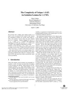 The Complexity of Unique -SAT: An Isolation Lemma for -CNFs Chris Calabro Russell Impagliazzo £ Valentine Kabanets Ý Ramamohan PaturiÞ