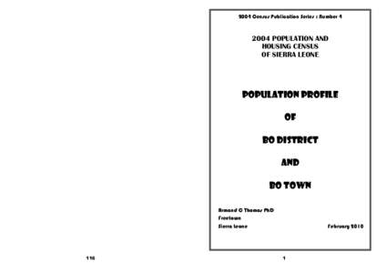 2004 Census Publication Series : Number[removed]POPULATION AND HOUSING CENSUS OF SIERRA LEONE