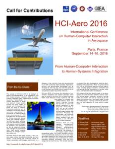 Call for Contributions  HCI-Aero 2016 International Conference on Human-Computer Interaction in Aerospace
