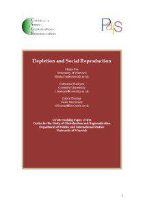 Depletion and Social Reproduction Shirin Rai University of Warwick