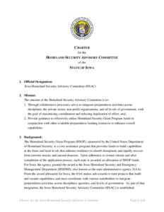 CHARTER for the HOMELAND SECURITY ADVISORY COMMITTEE of the