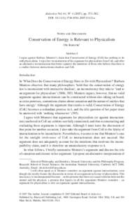 dialectica Vol. 61, N° [removed]), pp. 573–582 DOI: [removed]j[removed]01124.x Notes and Discussions  Conservation of Energy is Relevant to Physicalism
