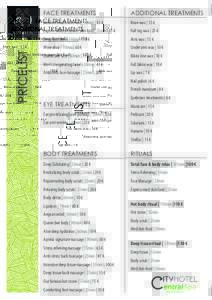 PRICELIST  FACE TREATMENTS ADDITIONAL TREATMENTS