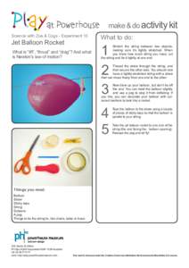 make & do activity kit Science with Zoe & Cogs - Experiment 10 Jet Balloon Rocket What is “lift”, “thrust” and “drag”? And what is Newton’s law of motion?