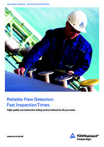 INDUSTRIAL SERVICES - NON-DESTRUCTIVE TESTING  Reliable Flaw Detection. Fast Inspection Times. High quality non-destructive testing services tailored for all your needs.