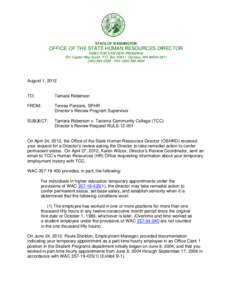 STATE OF WASHINGTON  OFFICE OF THE STATE HUMAN RESOURCES DIRECTOR DIRECTOR’S REVIEW PROGRAM 521 Capitol Way South, P.O. Box 40911, Olympia, WA[removed][removed] · FAX[removed]