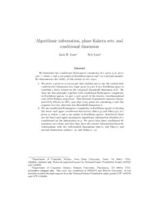 Algorithmic information, plane Kakeya sets, and conditional dimension Jack H. Lutz∗ Neil Lutz†