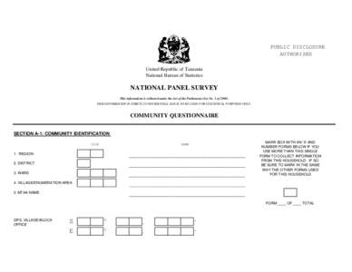 PUBLIC DISCLOSURE AUTHORIZED United Republic of Tanzania National Bureau of Statistics  NATIONAL PANEL SURVEY
