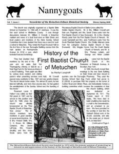 Nannygoats Vol. 7, Issue 1 Newsletter of the Metuchen-Edison Historical Society  The church was originally organized as a Baptist Bible