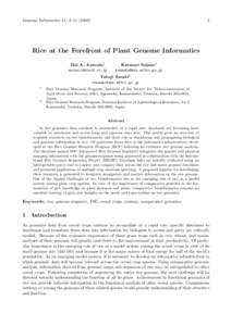 Genome Informatics 11: 3–Rice at the Forefront of Plant Genome Informatics Bal A. Antonio1