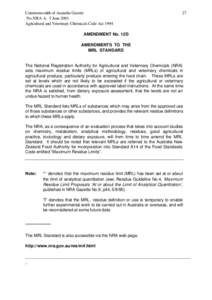 Amendment No. 12D: Amendments to the MRL standard - APVMA Gazette no. 6, 5 June 2001