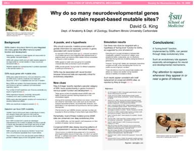 EVOLUTION OF DEVELOPMENTAL MECHANISMS Society for Neuroscience, Oct. 18, 2009