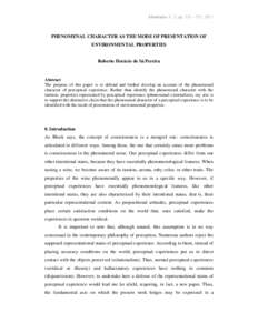 Abstracta 6 : 2, pp. 231 – 251, 2011  PHENOMENAL CHARACTER AS THE MODE OF PRESENTATION OF ENVIRONMENTAL PROPERTIES  Roberto Horácio de Sá Pereira