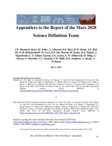 Mars 2020 Science Definition Team Final Report - Appendices