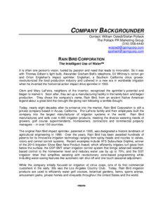COMPANY BACKGROUNDER Contact: William Ostedt/Stefan Pollack The Pollack PR Marketing Group