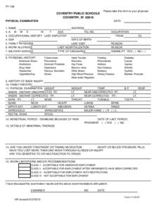 PF-108  COVENTRY PUBLIC SCHOOLS COVENTRY, RI[removed]Please take this form to your physician