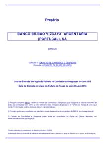 Preçário  BANCO BILBAO VIZCAYA ARGENTARIA (PORTUGAL), SA BANCOS
