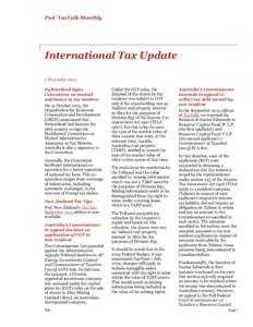 PwC TaxTalk Monthly  International Tax Update 1 November 2013 Switzerland signs Convention on mutual