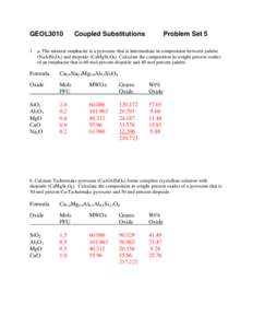 GEOL3010  Coupled Substitutions Problem Set 5