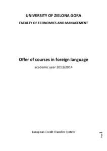 UNIVERSITY OF ZIELONA GORA FACULTY OF ECONOMICS AND MANAGEMENT Offer of courses in foreign language  Page