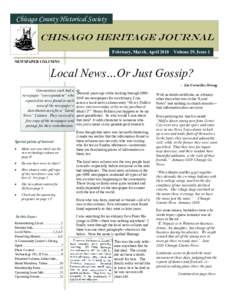 Chisago County Historical Society  Chisago Heritage Journal February, March, AprilVolume 29, Issue 1