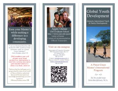 Global Youth Development (formerly Intercultural Youth & Family Development)  Earn your Master’s