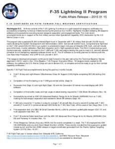 F-35 Lightning II Program Public Affairs Release – [removed]F[removed]C O N T I N U E S