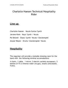CHARLOTTE HAESEN  Technical/Hospitality Rider ! Charlotte Haesen Technical/Hospitality
