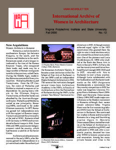 IAWA NEWSLETTER  International Archive of Women in Architecture Virginia Polytechnic Institute and State University Fall 2000