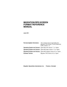 MIGRATION RPG SCREEN FORMAT REFERENCE MANUAL