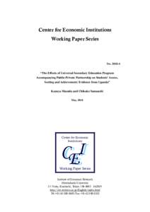 Center for Economic Institutions Working Paper Series No  “The Effects of Universal Secondary Education Program