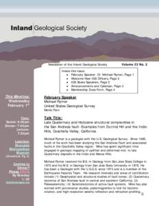 Newsletter of the Inland Geological Society Inside • • • •