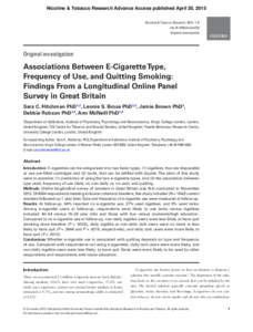 Nicotine & Tobacco Research Advance Access published April 20, 2015 Nicotine & Tobacco Research, 2015, 1–8 doi:ntr/ntv078 Original investigation  Original investigation