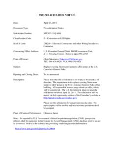 PRE-SOLICITATION NOTICE Date: April 17, 2014  Document Type: