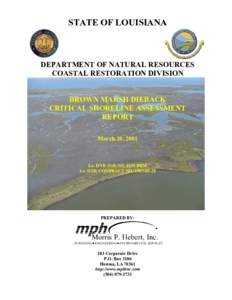 STATE OF LOUISIANA  DEPARTMENT OF NATURAL RESOURCES COASTAL RESTORATION DIVISION BROWN MARSH DIEBACK CRITICAL SHORELINE ASSESSMENT