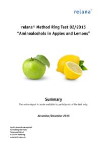 relana® Method Ring Test “Aminoalcohols in Apples and Lemons” Summary The entire report is made available to participants of the test only.