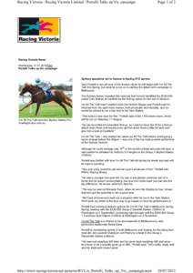 Racing Victoria - Racing Victoria Limited - Portelli Talks up Vic campaign  Page 1 of 2 Racing Victoria News Wednesday2013Print