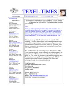 TEXEL TIMES Editor Walt Stubbs TSBS Membership Newsletter  v. 5, no. 6, November, 2008
