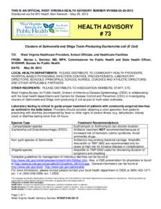 THIS IS AN OFFICIAL WEST VIRGINIA HEALTH ADVISORY NUMBER WV0006[removed]