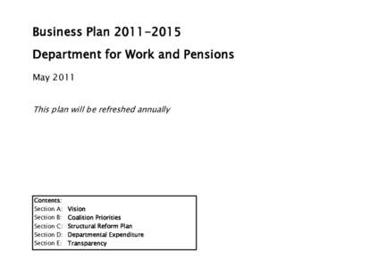 Business PlanDepartment for Work and Pensions May 2011 This plan will be refreshed annually