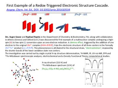 First Example of a Redox-Triggered Electronic Structure Cascade. Angew. Chem. Int. Ed., DOI: anieDrs. Evgen Govor and Raphael Raptis in the Department of Chemistry & Biochemistry, FIU, along with colla