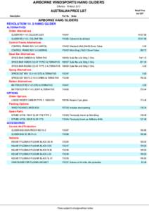 AIRBORNE WINDSPORTS HANG GLIDERS Effective - 19 March 2012 AUSTRALIAN PRICE LIST Description