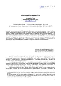 Texto! juillet 2007, vol. XII, n°3  PARADOXES DE LA PARATAXE Nunzio La Fauci Romanisches Seminar – UZH