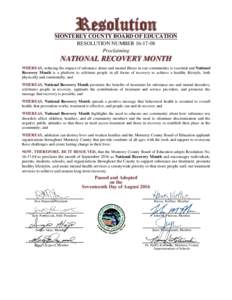 Resolution  MONTEREY COUNTY BOARD OF EDUCATION RESOLUTION NUMBERProclaiming