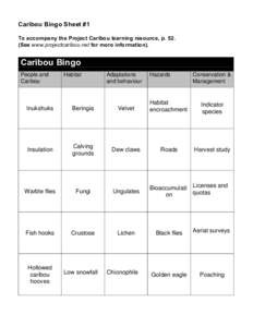 Caribou Bingo Sheet #1 To accompany the Project Caribou learning resource, p[removed]See www.projectcaribou.net for more information). Caribou Bingo People and