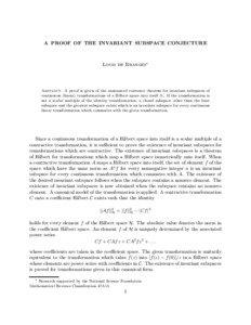 A PROOF OF THE INVARIANT SUBSPACE CONJECTURE  Louis de Branges∗
